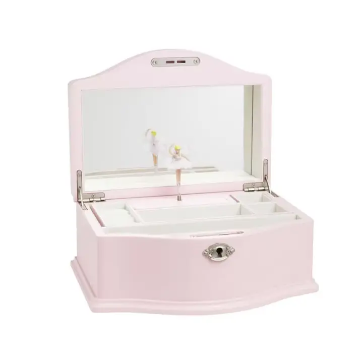 Joyero musical rosa de bailarina blanca de madera con espejo y llave de borla para niños, niñas, regalo de recuerdo musical - 1