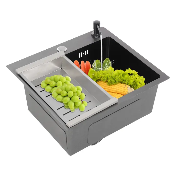 Fregadero de cocina de acero inoxidable incorporado con juego de dispensador de jabón, protección de bajo ruido, 40x45cm - 1
