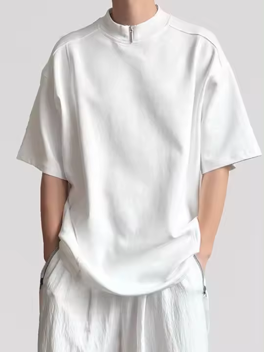 Camiseta de Verano para Hombres de Algodón de Alta Gama Cuello Redondo, Manga Corta, Moda Casual, Tendencia Ligera y Lujosa - 1