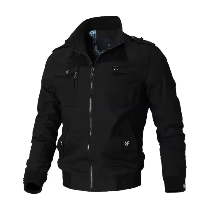 Ropa deportiva informal para hombre, otoño e invierno, para exteriores, chaqueta ajustada de cuello alto de color sólido, chaqueta a prueba de viento - 1