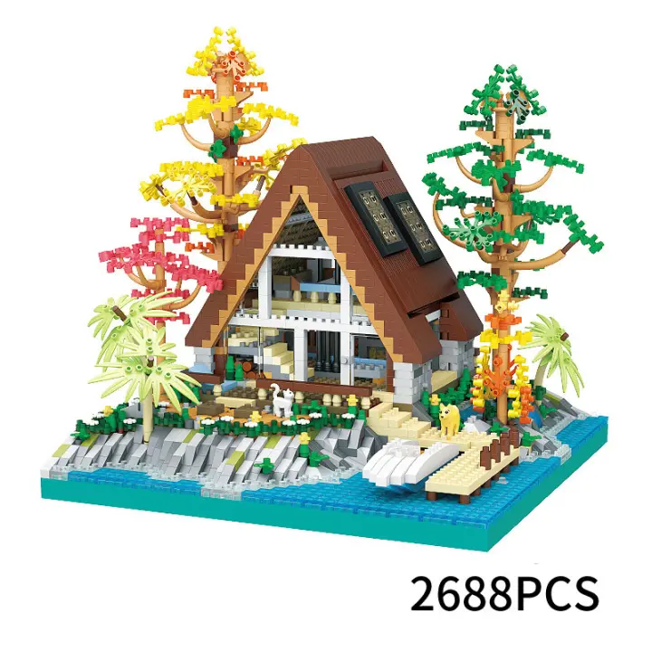 Bloques de construcción de casa de madera de la isla del lago, ensamblaje de micropartículas con vista a la calle, rompecabezas de construcción, juguetes para niños - 1