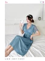 Ropa de dormir Sexy de encaje de seda helada para mujer, camisón de boda rojo de manga corta con cuello en V y almohadilla para el pecho, chino anual de verano - details 23