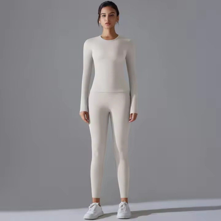 Hamidou-conjunto deportivo de Yoga para mujer, Leggings de gimnasio de secado rápido, de manga larga Camiseta deportiva para correr, pantalones de entrenamiento para correr - 1