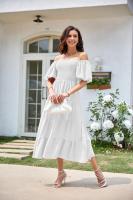Vestido de manga corta fruncido con cuello cuadrado y espalda descubierta a la moda para mujer - details 6