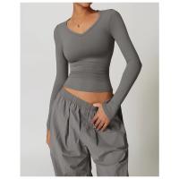 Top deportivo de manga larga con cuello en V para mujer, camiseta deportiva ajustada para Yoga, top deportivo, ropa deportiva para correr, entrenamiento deportivo - details 3