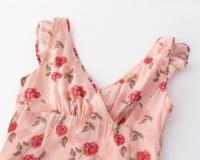 Vestido largo de gasa estampado con volantes, escote en V doble, estilo chaleco, cola de pez y falda paraguas, para vacaciones francesas. - details 8