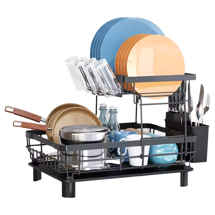 Escurridor de platos sobre el fregadero con soporte para utensilios, 1 nivel, color blanco - 1