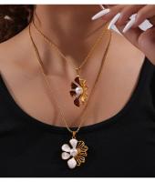 Collar con colgante de flor de diseño de esmalte de color de nueva personalidad, collar elegante de temperamento con cadena trenzada chapada en oro de acero titanio - details 4