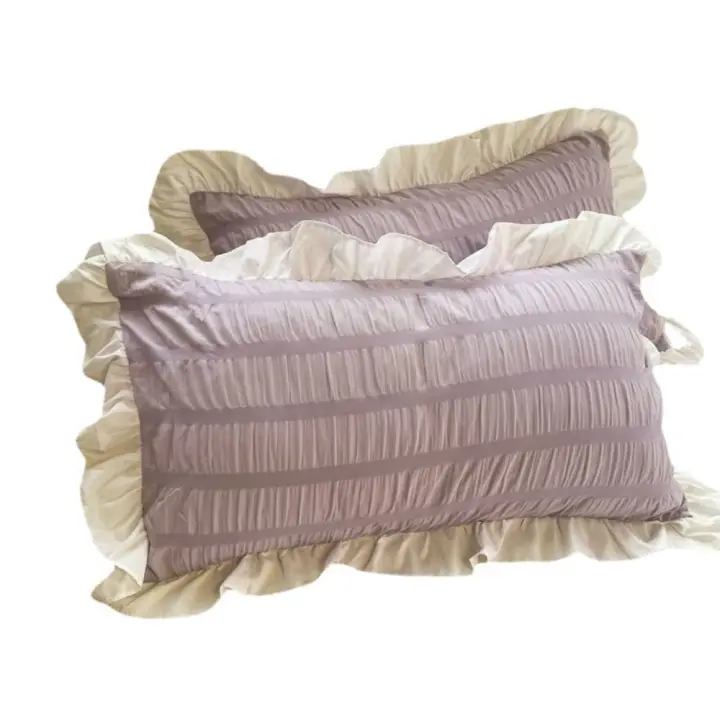 2PCS Household Candy Color Ruffle Pillow Case Soft Nordic Style Princess Pillowcase Decorative Washable Pillow Towel Bedroom - 1