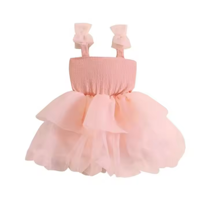 Vestido de Princesa sin Mangas para Niñas de 1 a 6 Años Vestido de Tutú de Tul Mesh con Lazo - 1