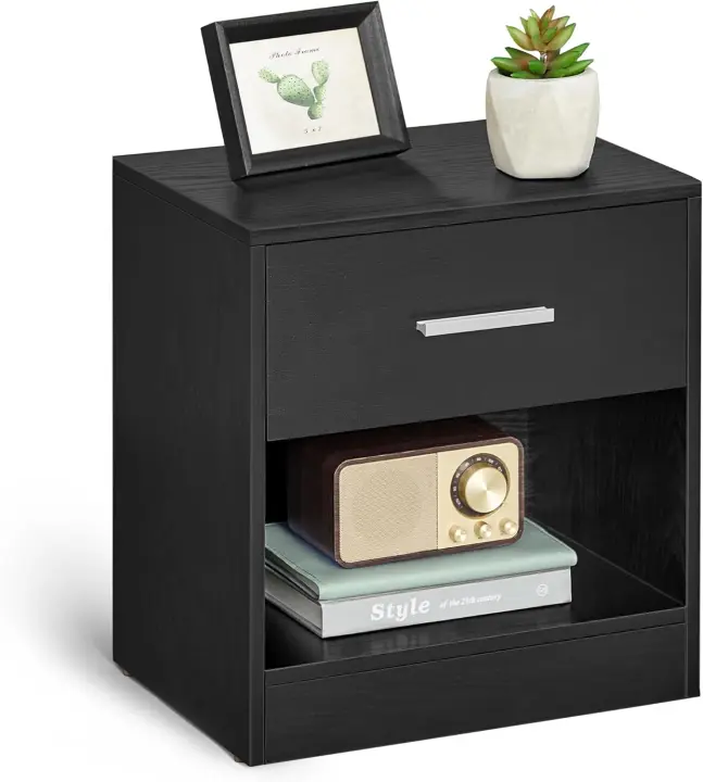 Mesa de Noche de Juego de 2 Diseño de Cajón para Dormitorio o Sala de Estar Natural Blanco y Beige - 1
