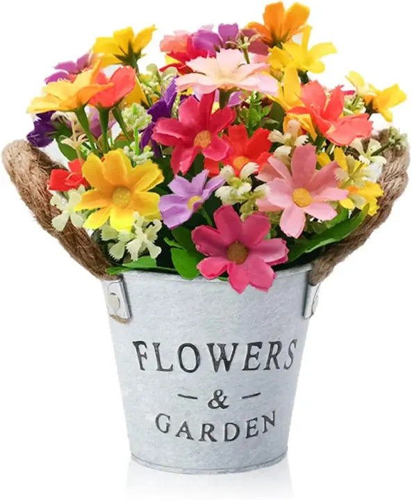 Decoración de flores artificiales, plantas artificiales en maceta, pequeñas plantas falsas de plástico para interior y exterior con maceta, decorativas - 1