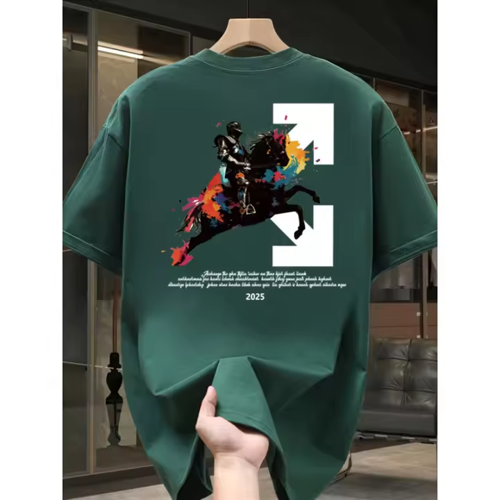 Camiseta Gráfica de Algodón Cintento Manga Corta, Estampado Grueso ""L"", Cuello Redondo, Ajuste Regular para Outfit Casual y Actividades al Aire Libre Ropa Versátil, Impresión Vibrante - 1