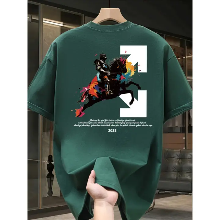 Camiseta Gráfica de Algodón Cintento Manga Corta, Estampado Grueso ""L"", Cuello Redondo, Ajuste Regular para Outfit Casual y Actividades al Aire Libre Ropa Versátil, Impresión Vibrante - 1