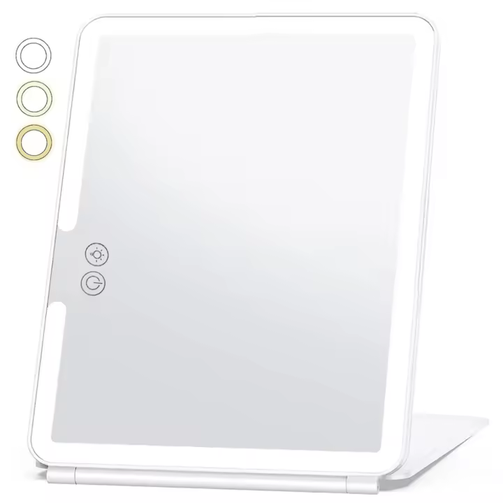 Espejo de maquillaje de viaje con aumento de 10 aumentos, espejo de maquillaje iluminado de viaje, iluminación de 3 colores, accesorios para mujeres - 1