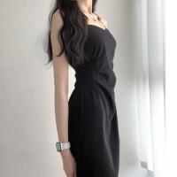 Vestido Negro con cuello Halter para Niños, Moda De Verano, Cierre De Cintura, Temperamento brillante, Hepburn, Viento, Pequeño - details 3