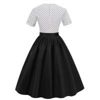 Elegante Vestido Midi con Cinturón Estilo Retro de Puntos Blancos y Negros - details 5