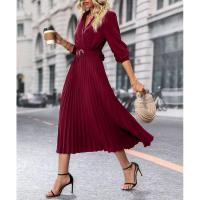 Vestido de manga larga plisada para mujer, elegante, hermoso, color sólido, moda - details 20