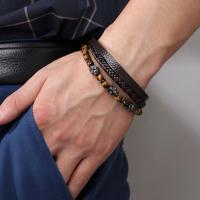 Pulsera de Shungit y Ojo de Tigre Tejida Multinivel Brazalete de Cuero PU con Calavera Retro Gótica - details 1