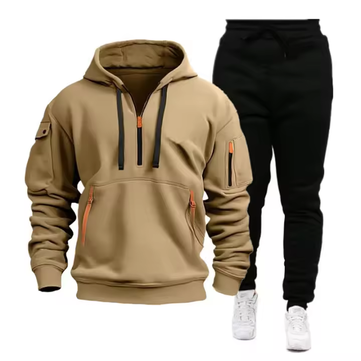 Conjunto de dos piezas para hombre, Sudadera con capucha y pantalones de cintura elástica, trajes informales, Otoño e Invierno - 1