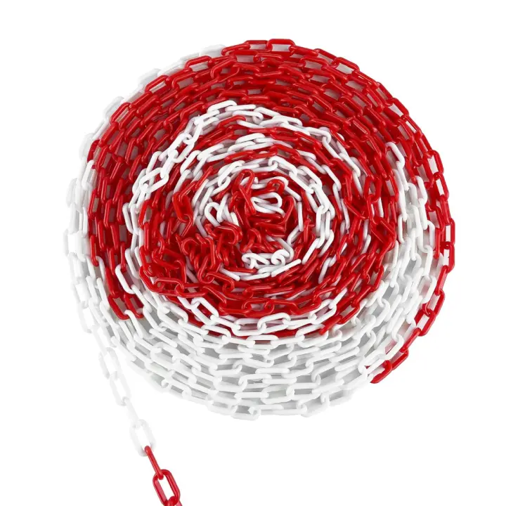 Cadena de plástico de 25 m / 50 m , color rojo / blanco, 6mm, cadena de seguridad de plástico - 1