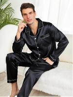 Conjunto de Pijama de Seda para Hombres Ropa de Dormir de Manga Larga Pijama de Satén para Dormir en Casa Talla Grande Disponible Ropa de Olla para Hombres - details 1