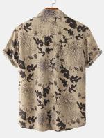 Camisa informal de algodón con estampado de hojas y flores para hombre, camisa de manga corta, ropa masculina para verano - details 0