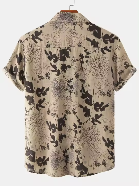 Camisa informal de algodón con estampado de hojas y flores para hombre, camisa de manga corta, ropa masculina para verano - 1