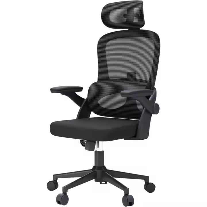 Escritorio, Silla de Oficina Grande y Alta con reposabrazos Plegables, Soporte Lumbar Ajustable - 1
