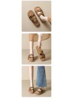 Zapatillas de suela gruesa con punta redonda para mujer, sandalias de punta abierta con hebilla de una pieza para mujer en verano - details 5