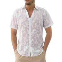 Camisas Informales para Hombre Transpirables con Manga Corta y Bordeado Floral Elegante para Vacaciones de Verano - details 0
