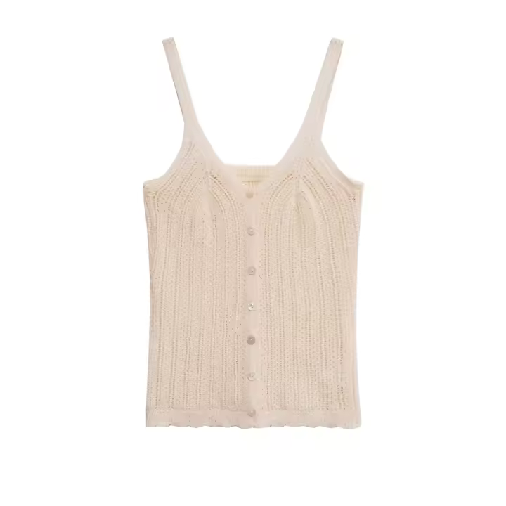 PB&ZA2025 camisola sin mangas de punto simple con cuello en V estilo perezoso ligeramente transparente ajustada ropa de verano nueva para mujer. - 1