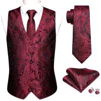 Chaleco de seda para hombre, Jacquard, verde, azul, rojo, dorado, rosa, corbata, pañuelo, conjunto de gemelos, chaqueta sin mangas de negocios para boda - details 20