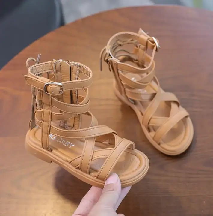 Sandalias de Princesa para Niñas Zapatos de Playa de Cuero con Forro de Viscosa Estilo Romano Alto - 1