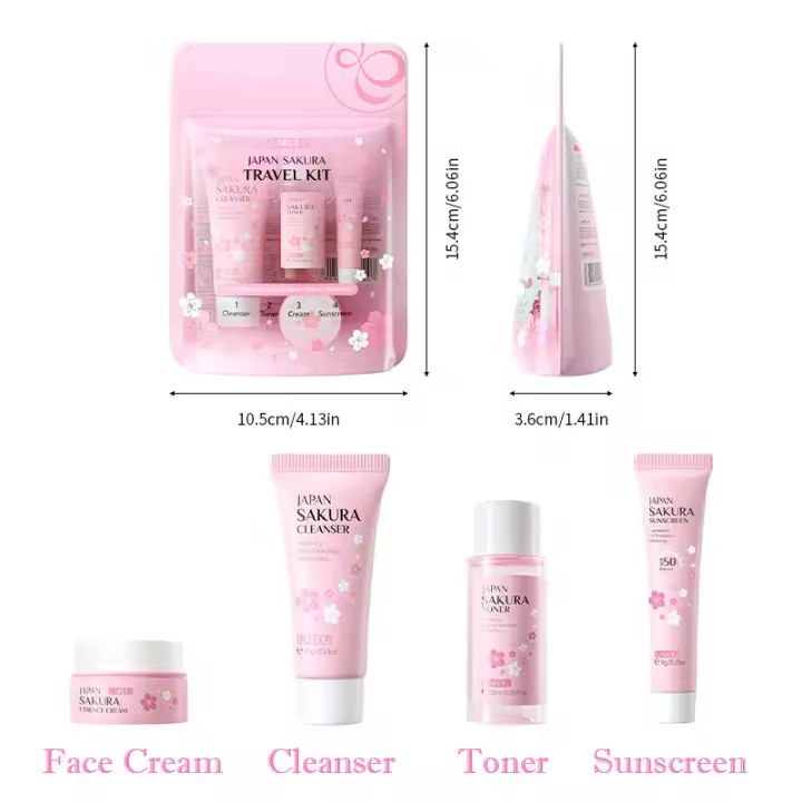 Conjunto de Cuidado de la Piel de Sakura LAIKOU Limpiador Facial, Crema Facial, Sérum, Toner, Hidratante, Iluminador, Firmador Kit de Cuidado de la Belleza para la Cara - 1