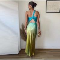 Vestido Largo de Verano 2024 para Mujer Cuello Diagonal con Estampado de Gradiente - details 6