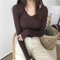 Suéter Sexy ajustado con cuello en V para mujer Manga larga de punto con parte inferior suave - details 42