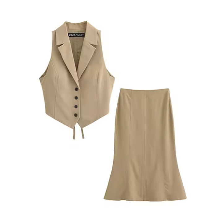 Conjunto Elegante de 2 Piezas para Mujer Joven Traje de Calle Chic, Chaleco Ajustado, Falda para Vacaciones, Novedad de Verano 2024 - 1