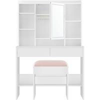 Tocador con Luces LED con Brillo Ajustable, Mesa de Maquillaje con Espejo, Espacioso, Estantes Ajustables, 2 Cajones, Mesa de Maquillaje, Blanco Nube - details 20
