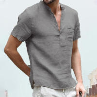 Camiseta de manga corta para hombre, camisa informal de algodón y lino Led, transpirable, S-3XL - details 4