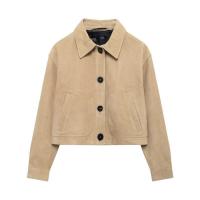 -2025 Chaqueta corta con cuello vuelto para mujer, lana de venado Simple, moda de otoño, nueva llegada - details 1