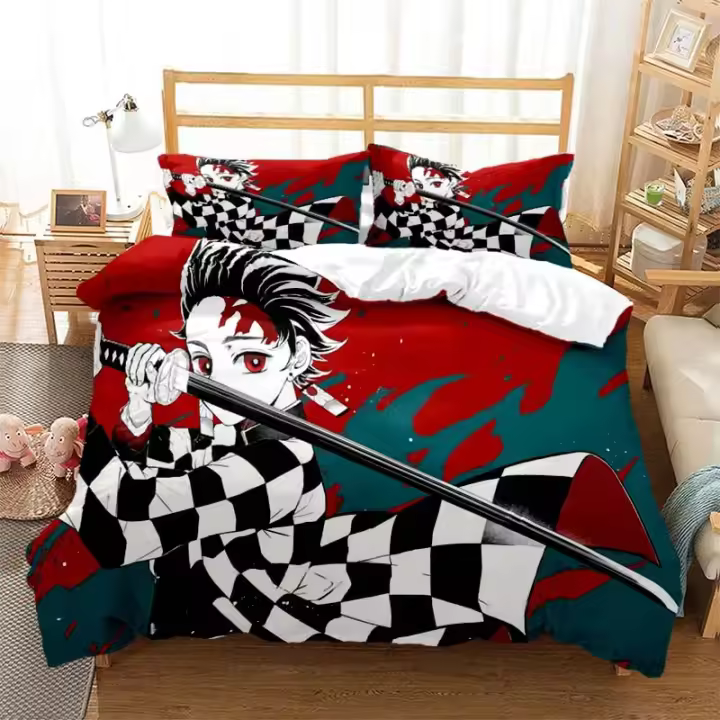 Juego de Ropa de Cama Anime Demon Slayer Tamaño Rey para Niños y Adultos - 1