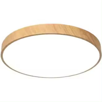 Luz LED de techo minimalista moderna, accesorios de iluminación de techo de madera de grano redondo montados al ras para dormitorio/pasillo/Bal - 1