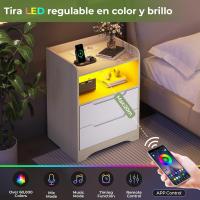 Mesitas de Noche con luces LED y Estación de Carga (2 Tomas AC, 2 Puertos USB) Mesita de Noche Blanca Mesas Auxiliares con 1 compartimento abierto y 2 cajones para Dormitorio Salón - details 42