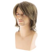 Pelucas sintéticas de longitud media para Cosplay para hombres, peluca de cola de lobo, pelucas de cabeza de salmonete Hippie para hombre, pelo largo marrón realista Natural para fiesta - details 3