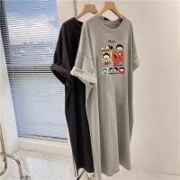 Vestido camisero de manga corta con dibujos animados de talla grande para mujer, vestido informal holgado de verano de longitud media hasta la rodilla, cómodo y transpirable - details 10