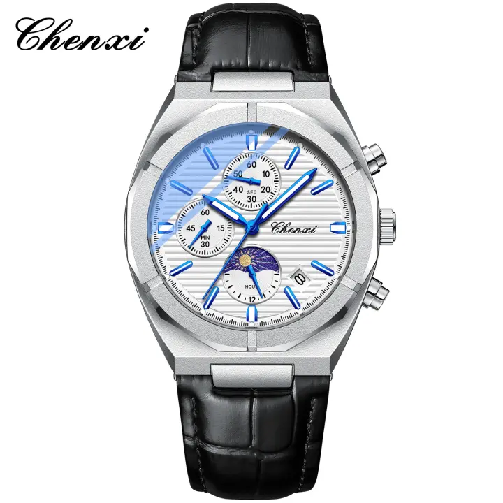 Reloj multifuncional para hombre, fase lunar, calendario, sincronización, impermeable, cinturón de acero negro, reloj de cuarzo - 1