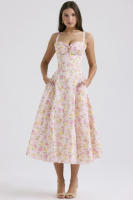 Vestido midi de satén con tirantes finos para mujer, abertura frontal, ahuecado, con bolsillos - details 12