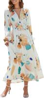 "Vestido Largo Bohemio Mujer 2025- Escote V Estampado Floral, Talle Alto, Mangas Largas, Moda Verano Boho Chic, Vestidos Hippies Elegantes para Festivales, Playa o Diario |   Envío Rápido Miravia" - details 29