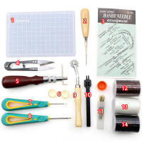 Juego de Herramientas de costura de cuero profesional, contiene tapete de corte, punzón de aguja, acanalado de hilo de cera, perforador de agujero redondo, Kit de artesanía de cuero DIY - details 0